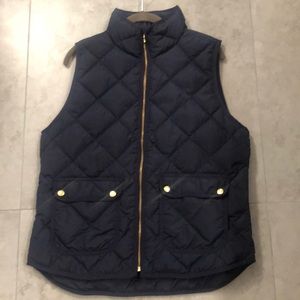 JCrew navy blue quilted vest sz L gold detail